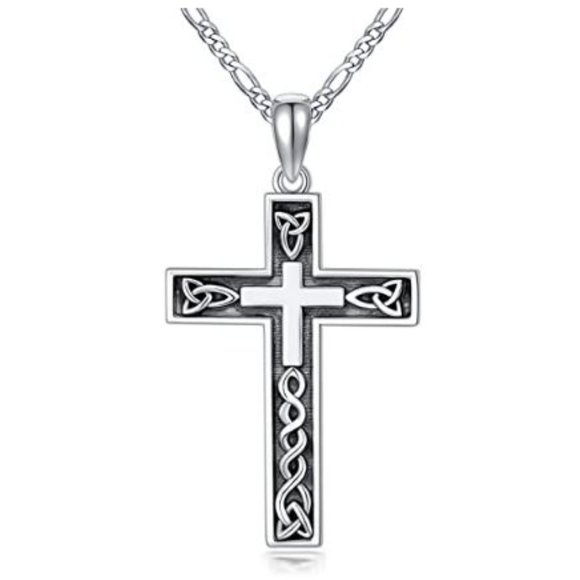 Cross Necklace Sterling Silver for Men/Crucifix Jesus Cross Pendant